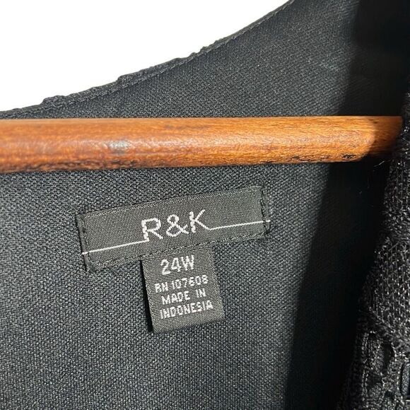 R&K Lace Wrap 3/4 Sleeve A Line Midi Dress Black Size 24W Plus - Picture 6 of 9